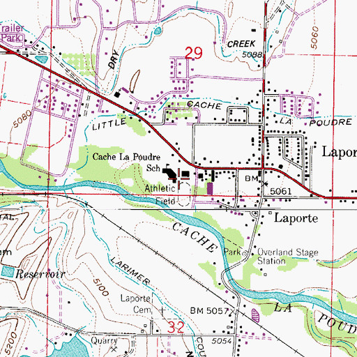 Topographic Map of Cache la Poudre Elementary School, CO