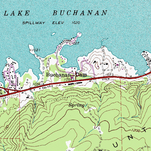 Topographic Map of Buchanan Dam Post Office, TX