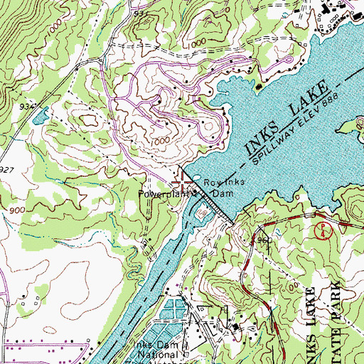 Topographic Map of Inks Dam Substation, TX