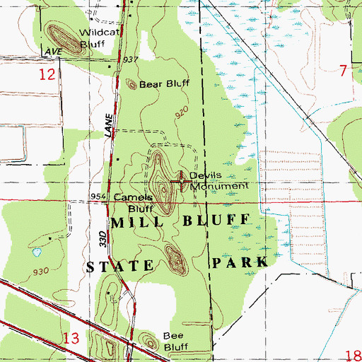 Topographic Map of Mill Bluff State Natural Area, WI