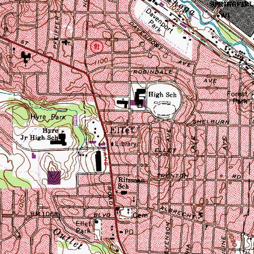 Topographic Map of Ellet Post Office (historical), OH