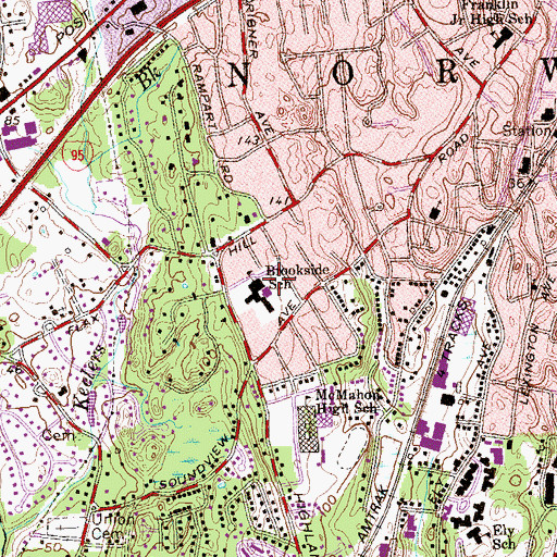Topographic Map of Brookside Elementary School, CT