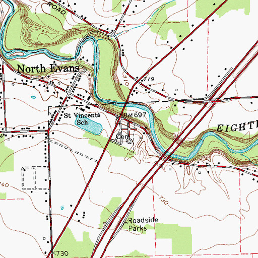 Topographic Map of North Evans Cemetery, NY
