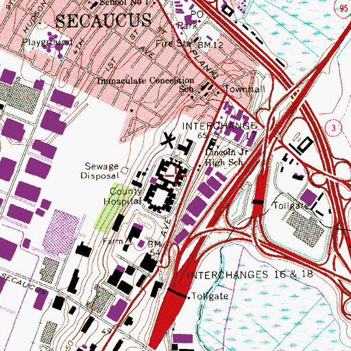 Topographic Map of Hudson County Hospital, NJ