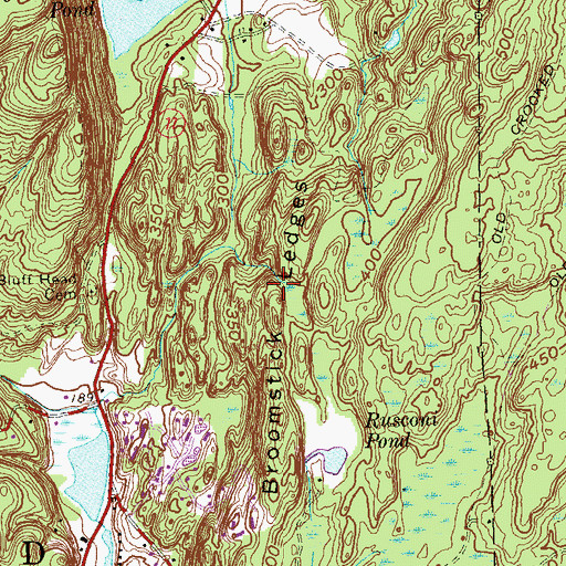 Topographic Map of Broomstick Ledges, CT