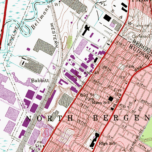 Topographic Map of Tonnelle Plaza Shopping Center, NJ