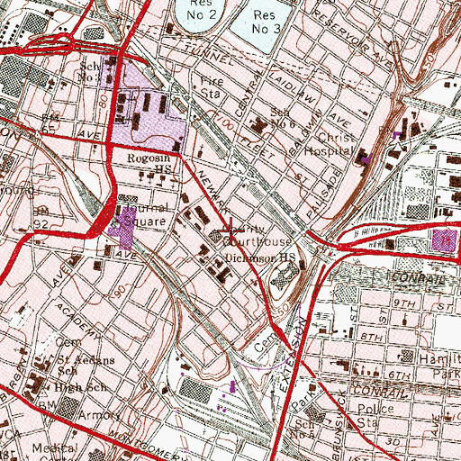 Topographic Map of Hudson County Courthouse, NJ