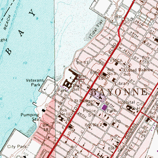 Topographic Map of Bayonne High School, NJ