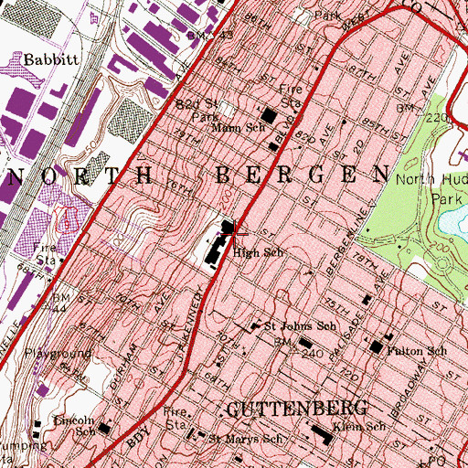 Topographic Map of North Bergen High School, NJ