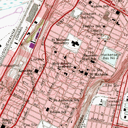 Topographic Map of Veteran's Memorial School, NJ