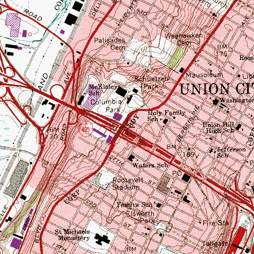 Topographic Map of Interchange 2, NJ