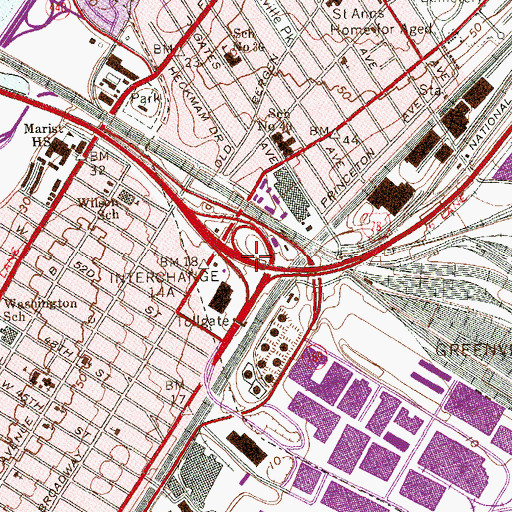 Topographic Map of Interchange 14A, NJ
