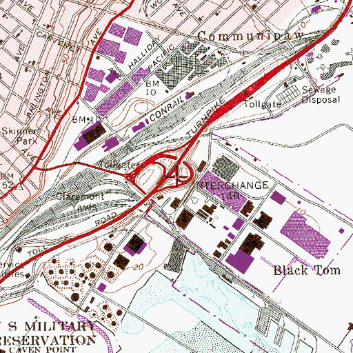 Topographic Map of Interchange 14B, NJ