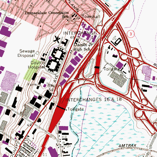 Topographic Map of Interchange 16E, NJ