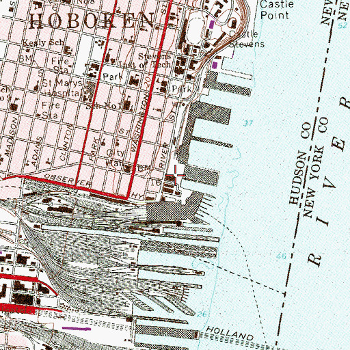 Topographic Map of Main Station Hoboken Post Office, NJ