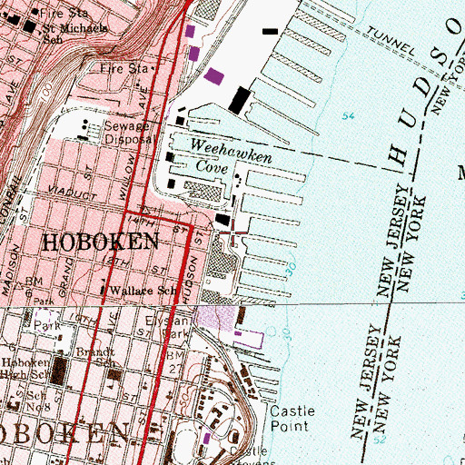 Topographic Map of Uptown Station Hoboken Post Office, NJ