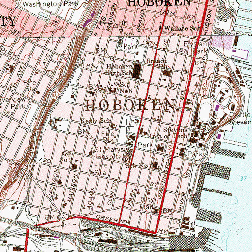 Topographic Map of West Side Station Hoboken Post Office, NJ