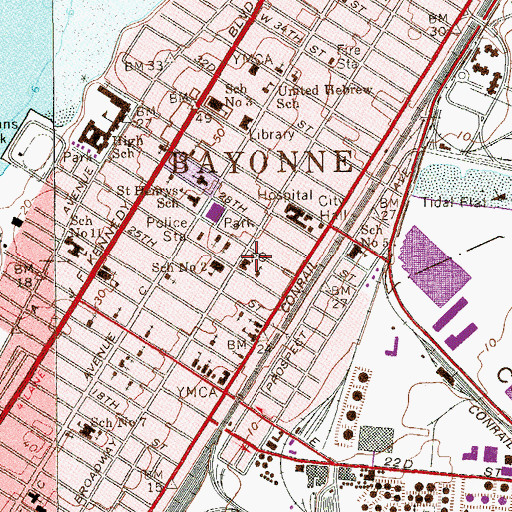 Topographic Map of Bayonne Post Office, NJ