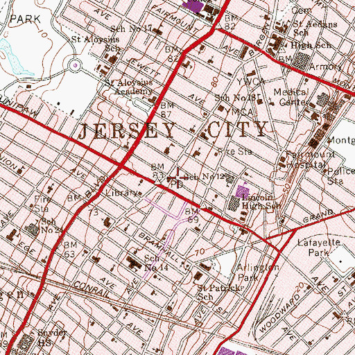 Topographic Map of Bergen Station Jersey City Post Office, NJ