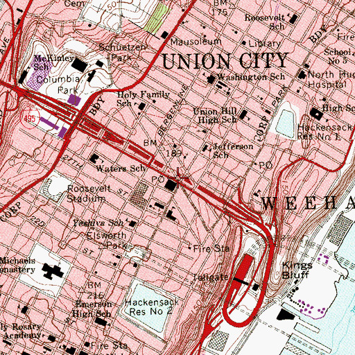 Topographic Map of Union City Post Office, NJ