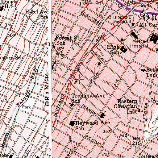 Topographic Map of Hillside and Valley Presbyterian Church, NJ