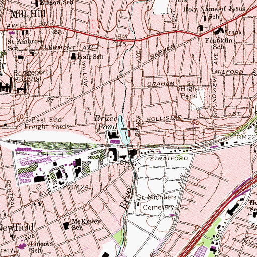 Topographic Map of Bruce Pond, CT