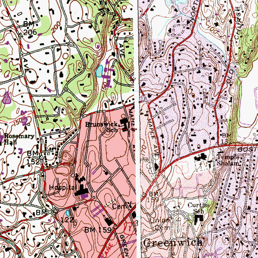 Topographic Map of Brunswick School, CT