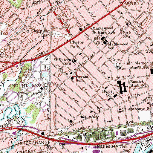 Topographic Map of Bryant School, CT