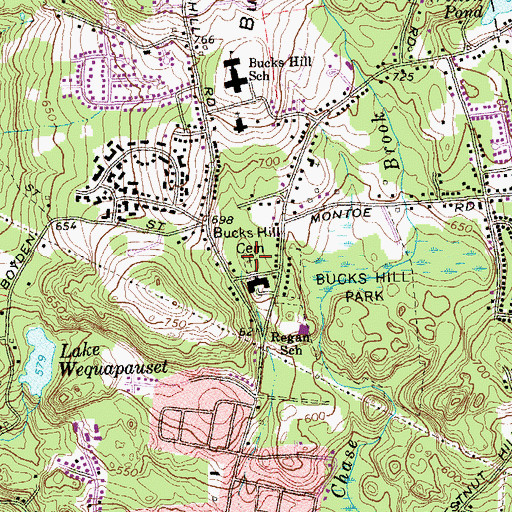 Topographic Map of Bucks Hill Cemetery, CT