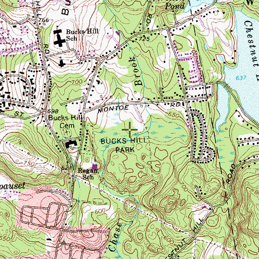 Topographic Map of Bucks Hill Park, CT