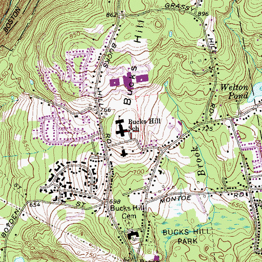 Topographic Map of Bucks Hill School, CT