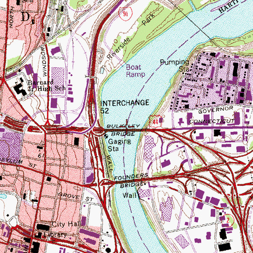 Topographic Map of Bulkeley Bridge, CT