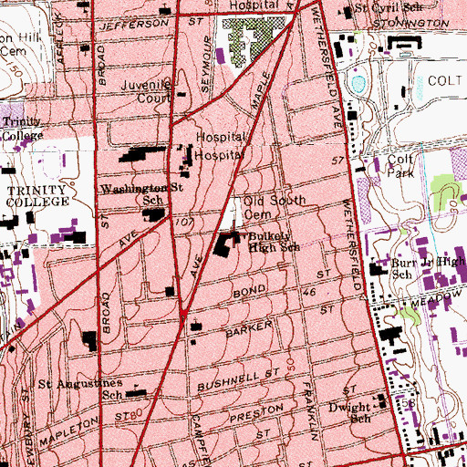 Topographic Map of Morgan G Bulkeley High School, CT