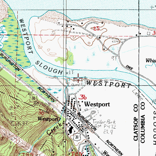 Topographic Map of Westport Boat Ramp, OR