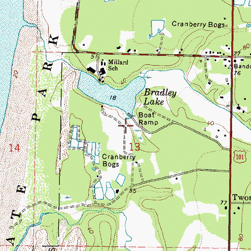 Topographic Map of Bradley Lake Park Boat Ramp, OR