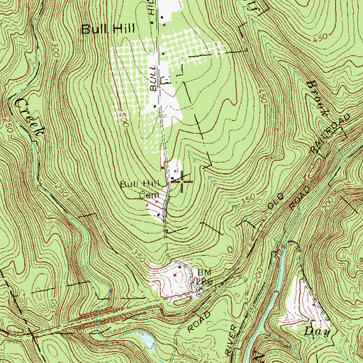 Topographic Map of Bull Hill Cemetery, CT