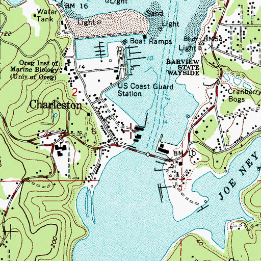 Topographic Map of Charleston Fishing Pier Boat Ramp, OR