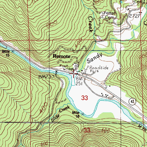 Topographic Map of Sandy Creek Covered Bridge, OR