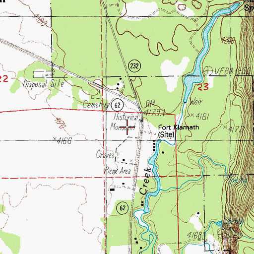 Topographic Map of Fort Klamath Park Museum, OR