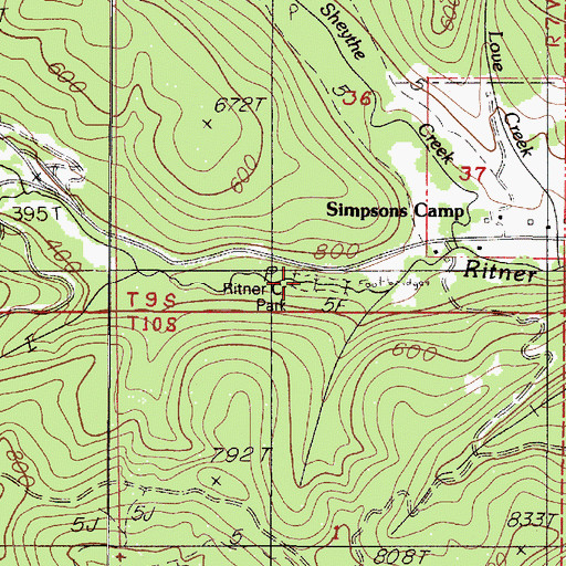 Topographic Map of Ritner Creek County Park, OR