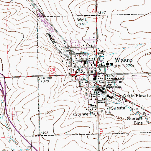 Topographic Map of Wasco City Park, OR