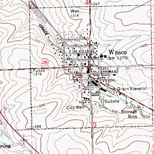 Topographic Map of Wasco Depot Park, OR