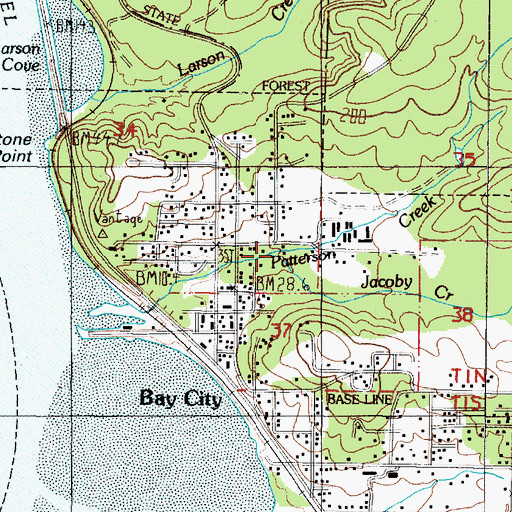 Topographic Map of Bay City Forest Park, OR