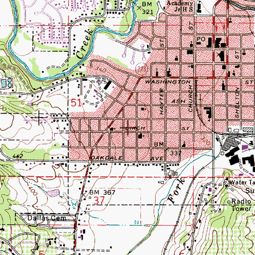 Topographic Map of Birch Street Park, OR