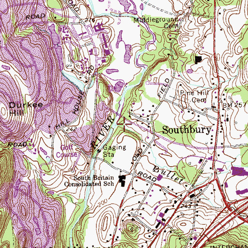 Topographic Map of Bullet Hill Brook, CT