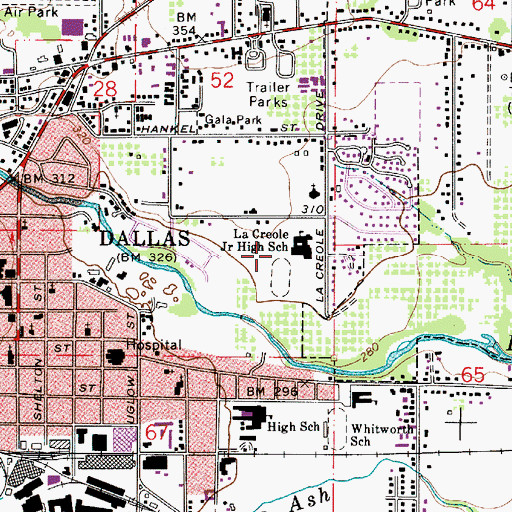 Topographic Map of LaCreole Sports Complex, OR
