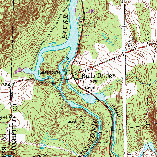 Topographic Map of Bulls Bridge, CT