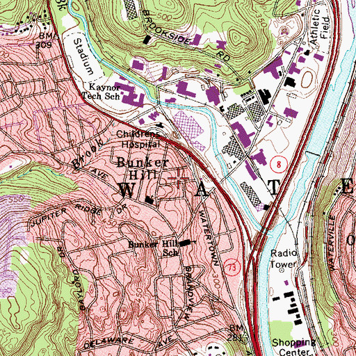 Topographic Map of Bunker Hill, CT