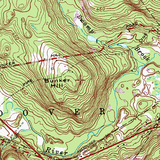 Topographic Map of Bunker Hill, CT