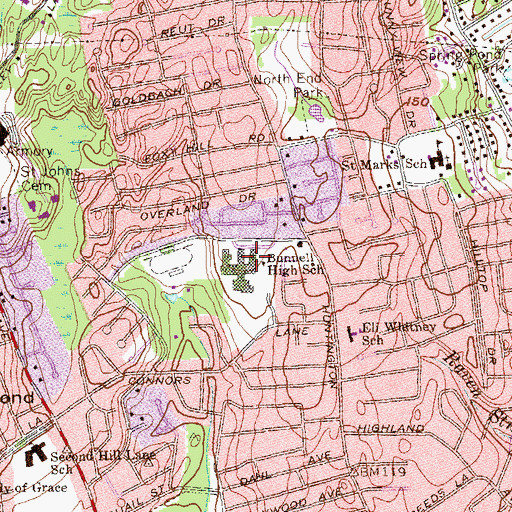 Topographic Map of Bunnell High School, CT